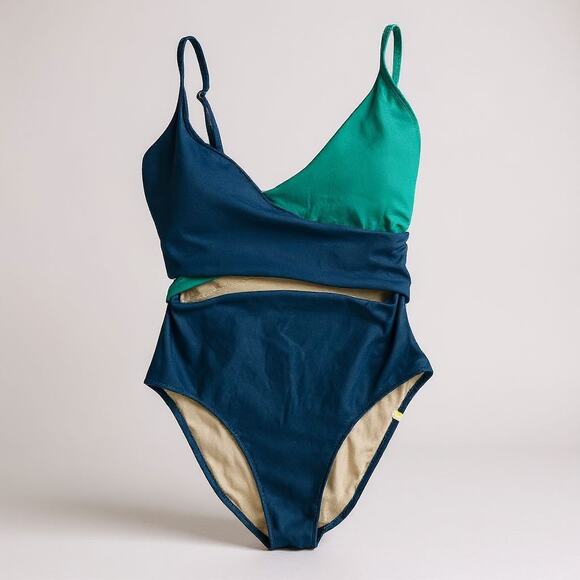 Summersalt The Sea Breeze Cutout One-Piece Swimsuit Teal & Navy Size 6 - Picture 1 of 5